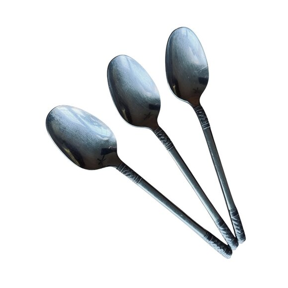 Vtg F B ROGERS Mid Century Stonehenge Stainless Flatware Place Oval Soup Spoons - Picture 5 of 13